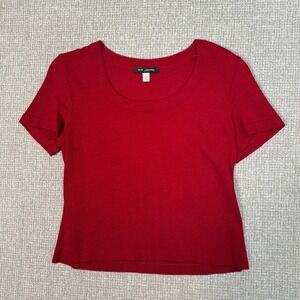 St. John Red Knit Top Scoop Neck Wool Blend Womens‎ Sz S Statement Quiet Money